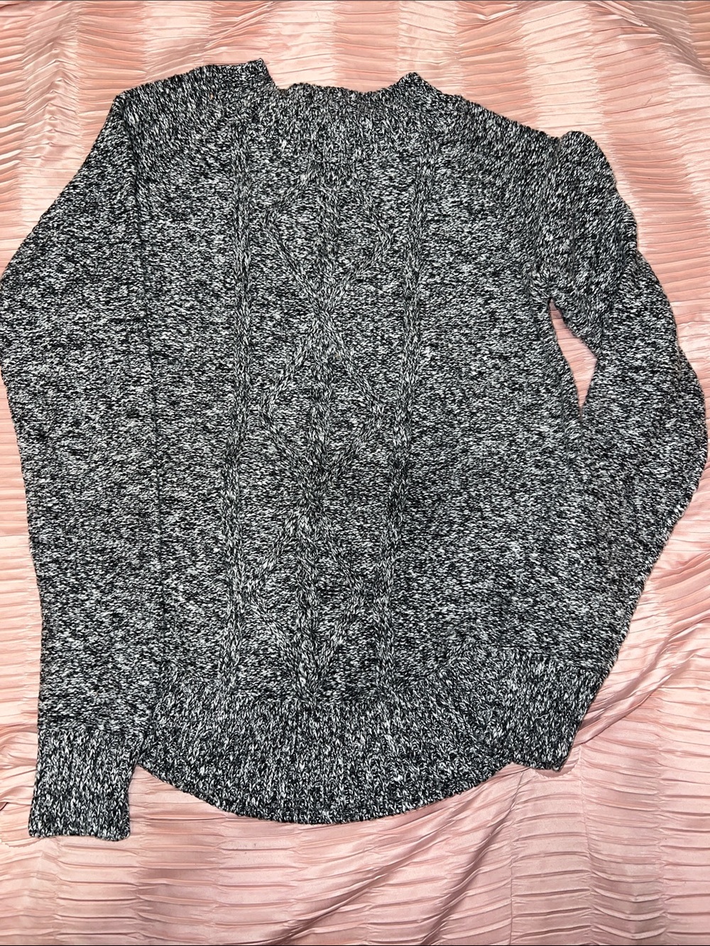 SO Black & White Marled Cable Crewneck Sweater